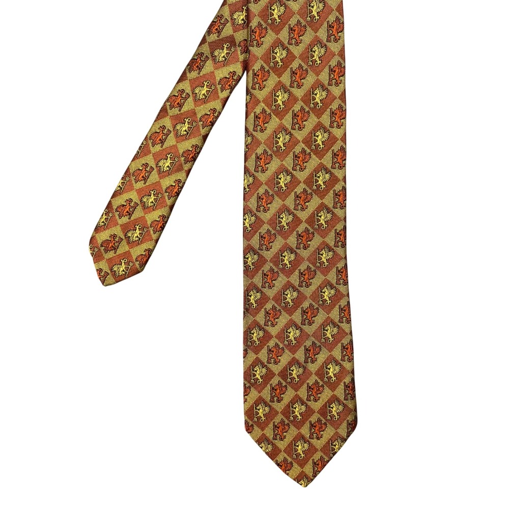 Towncraft Gold Brown Silk Tie Mens OS Griffin Heraldic Diamond Vintage Penneys